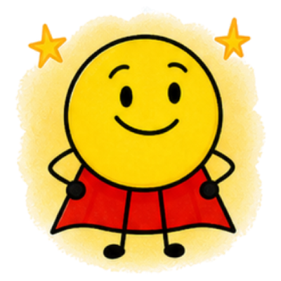 Smiley Man standing proud with his hands on his hips